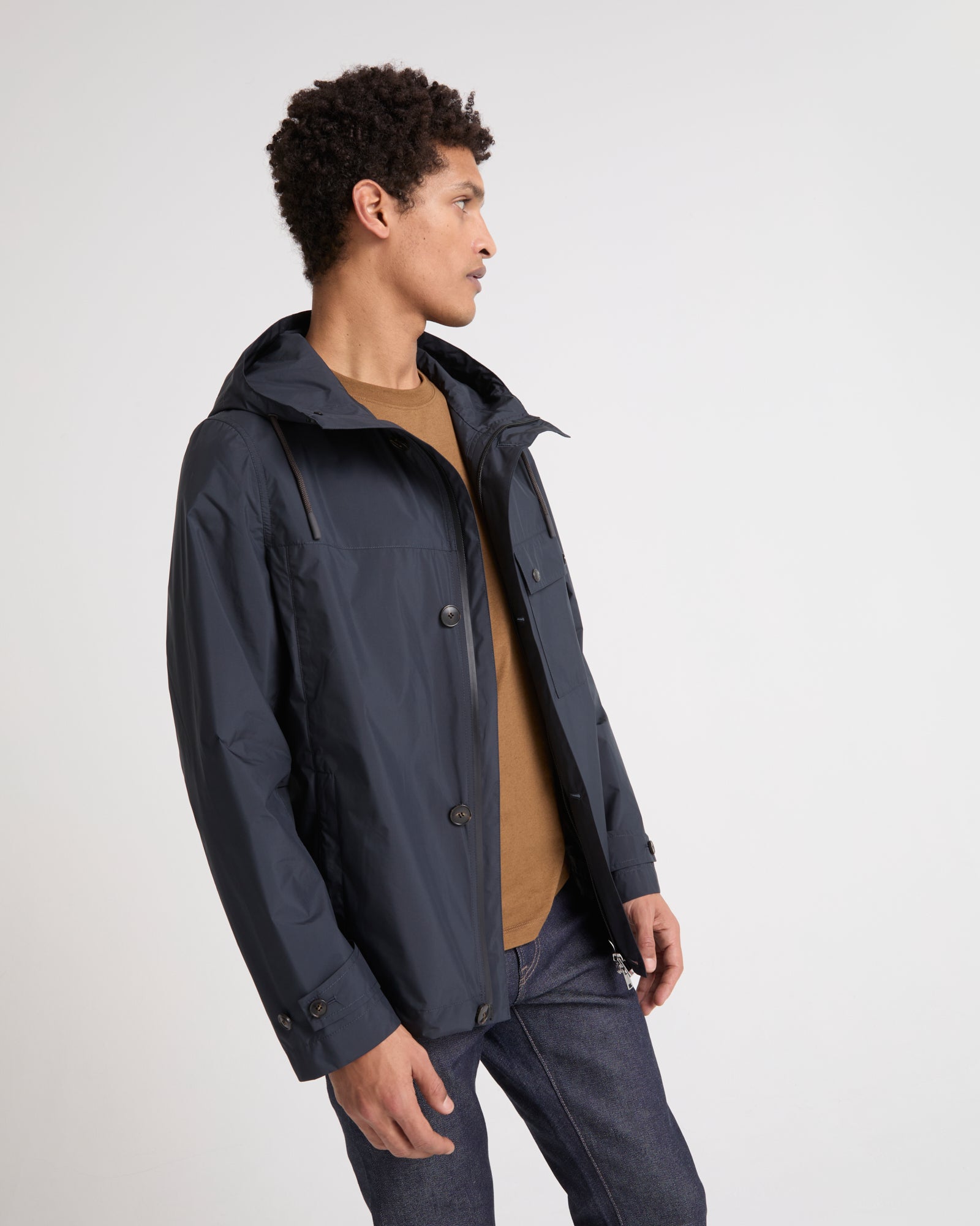 Waterproof fabric jacket - navy - Private sale – Yves Salomon US
