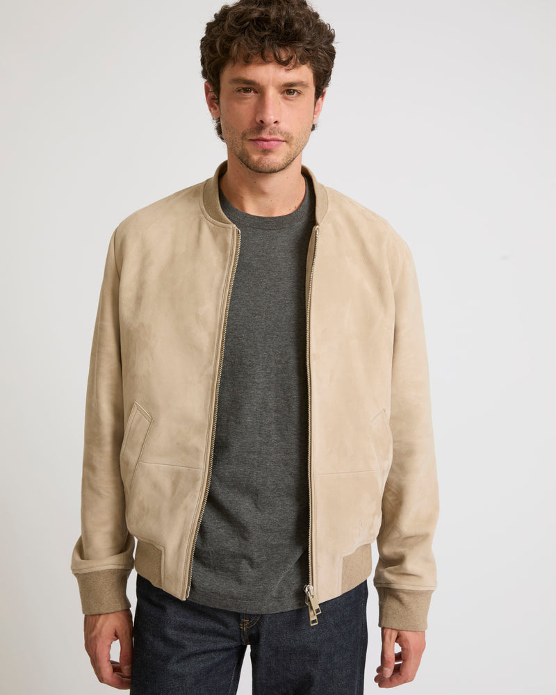 Suede leather varsity jacket