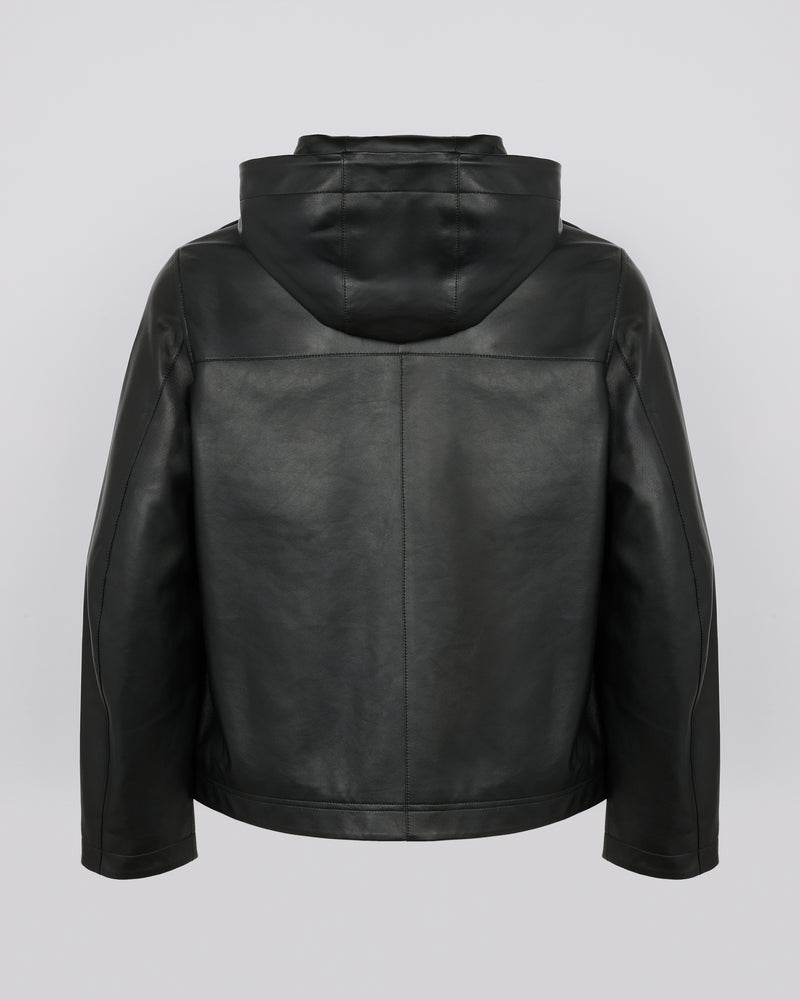 Leather hoodie jacket