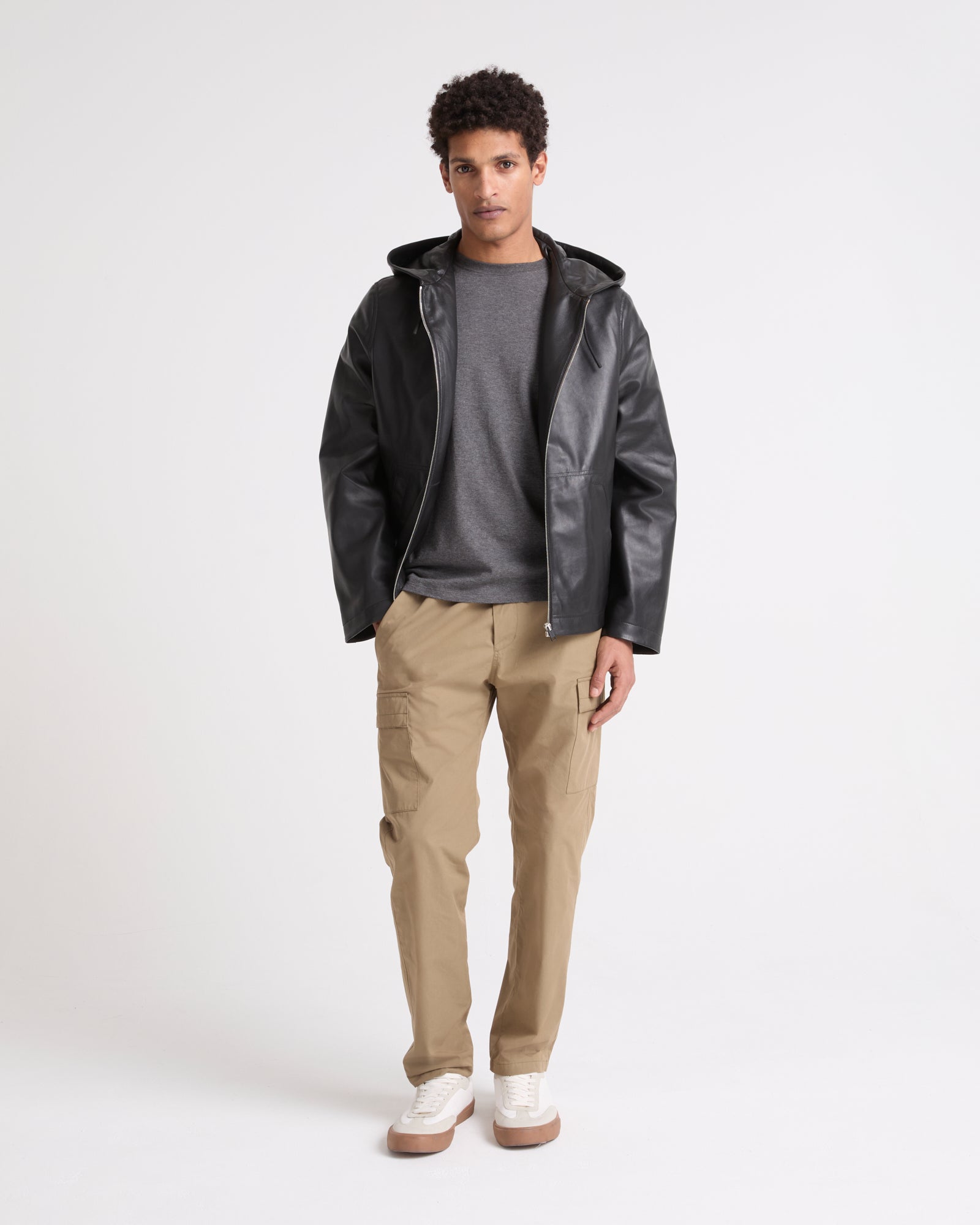 Leather hoodie jacket - black - Yves Salomon – Yves Salomon US