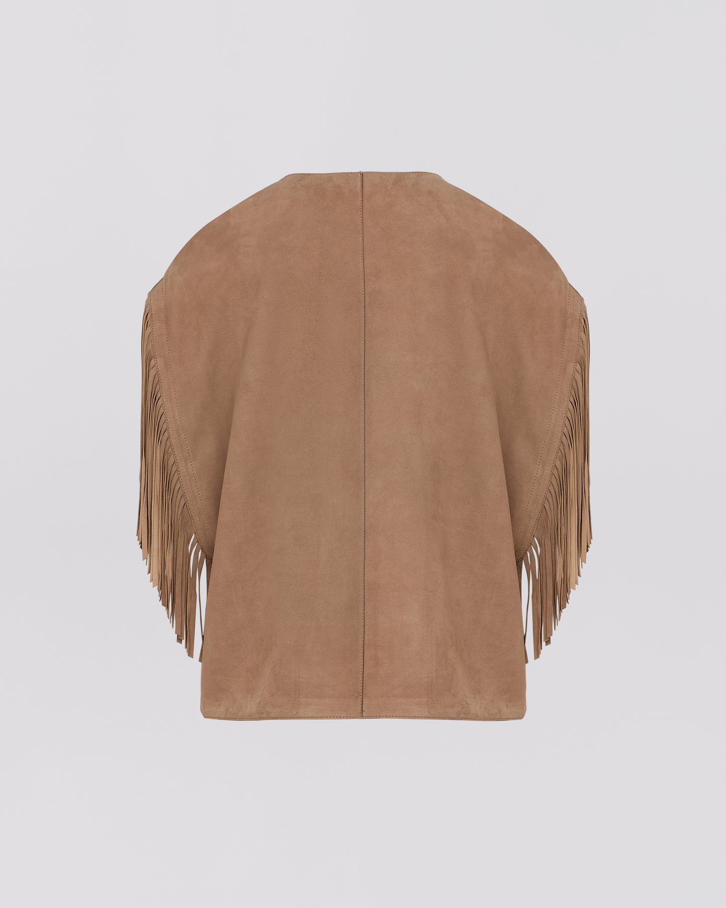 Short fringed cape in double-sided velour lamb leather