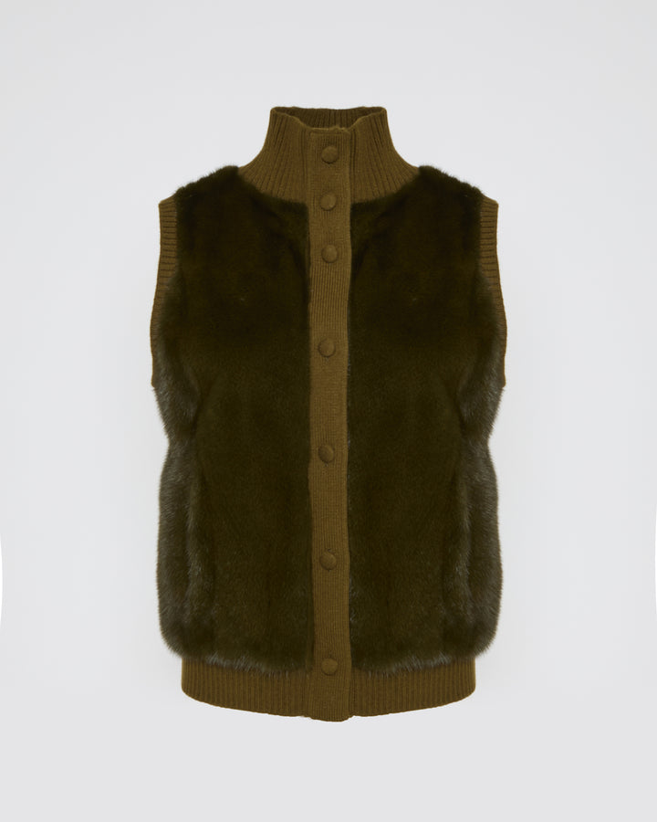 Merino knit and mink fur gilet