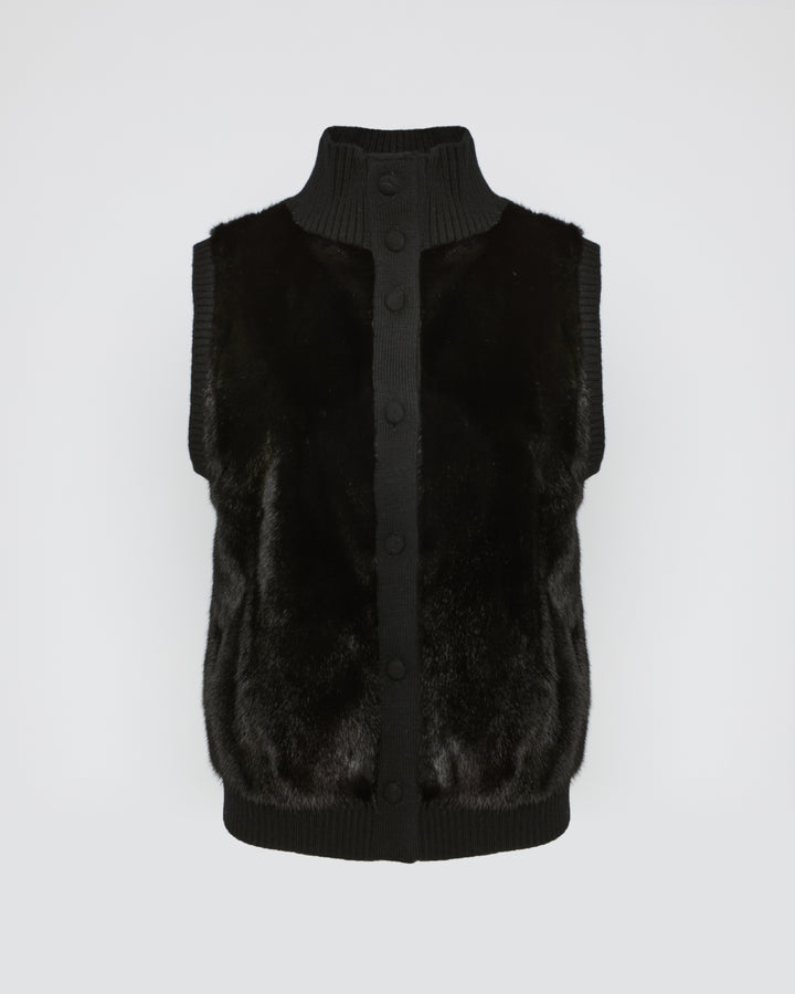 Merino knit and mink fur gilet