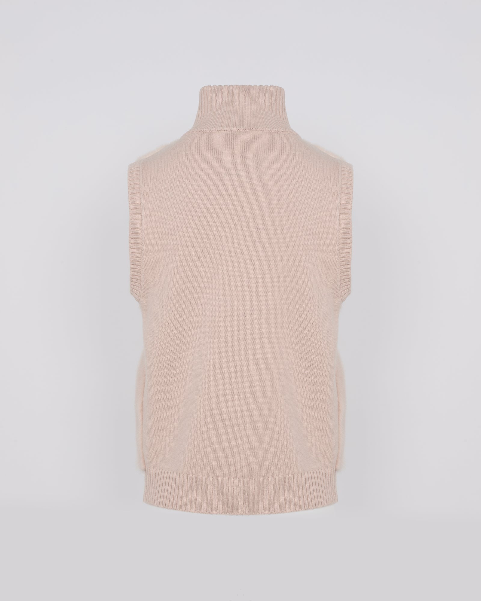 Short knitted gilet in merino and mink - beige - Yves Salomon