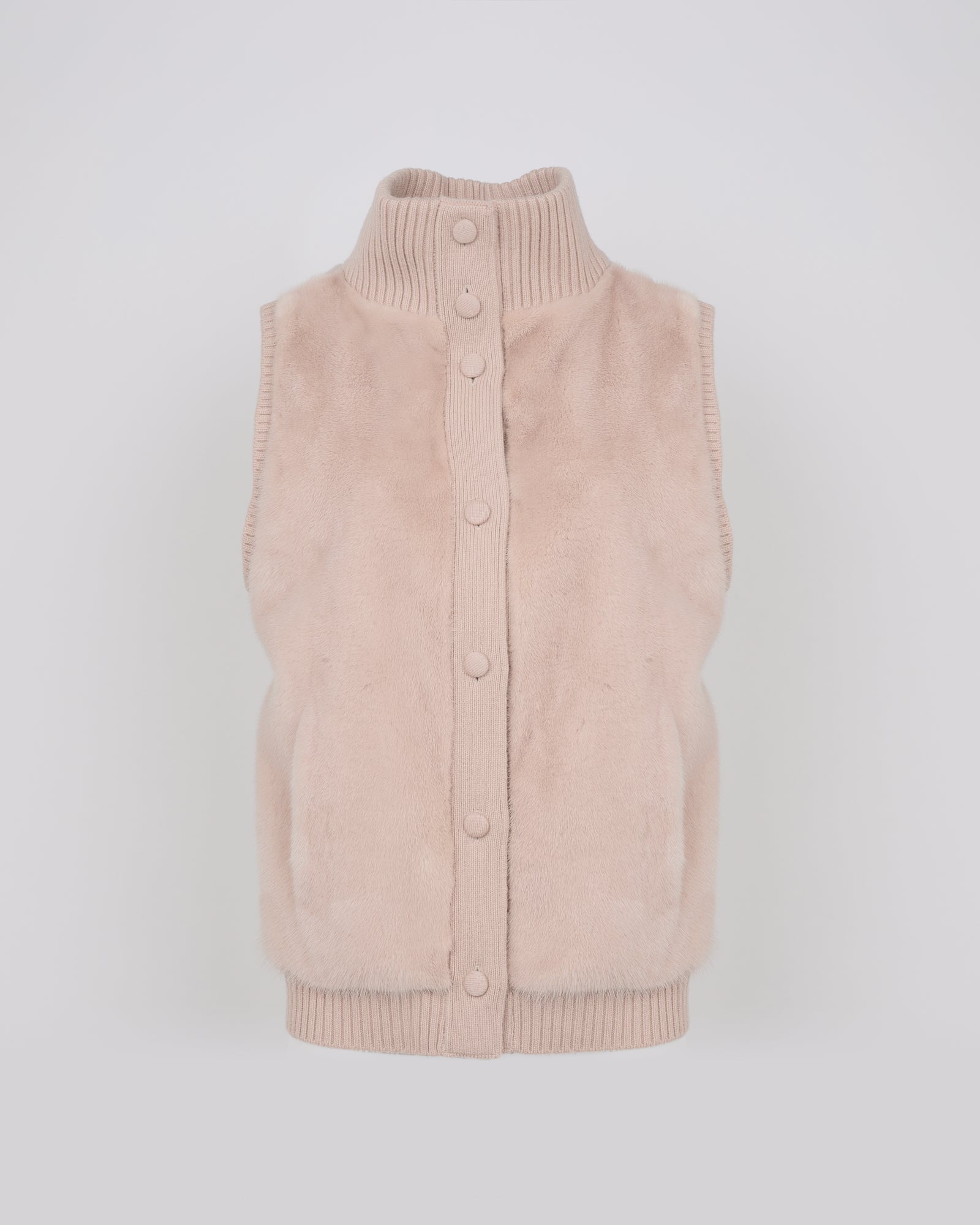 Short knitted gilet in merino and mink - beige - Yves Salomon