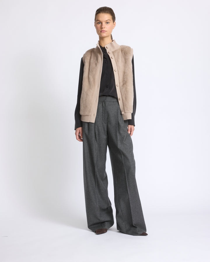 Short knitted gilet in merino and mink - Yves Salomon - New Fall/Winter Collection