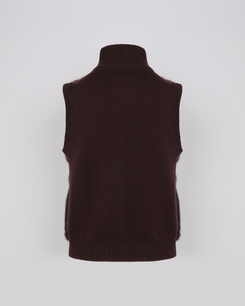 Short knitted gilet in merino and mink