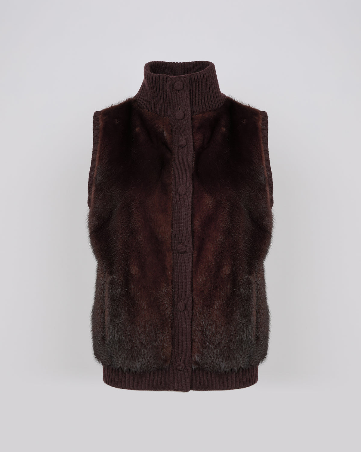Short knitted gilet in merino and mink -Yves Salomon