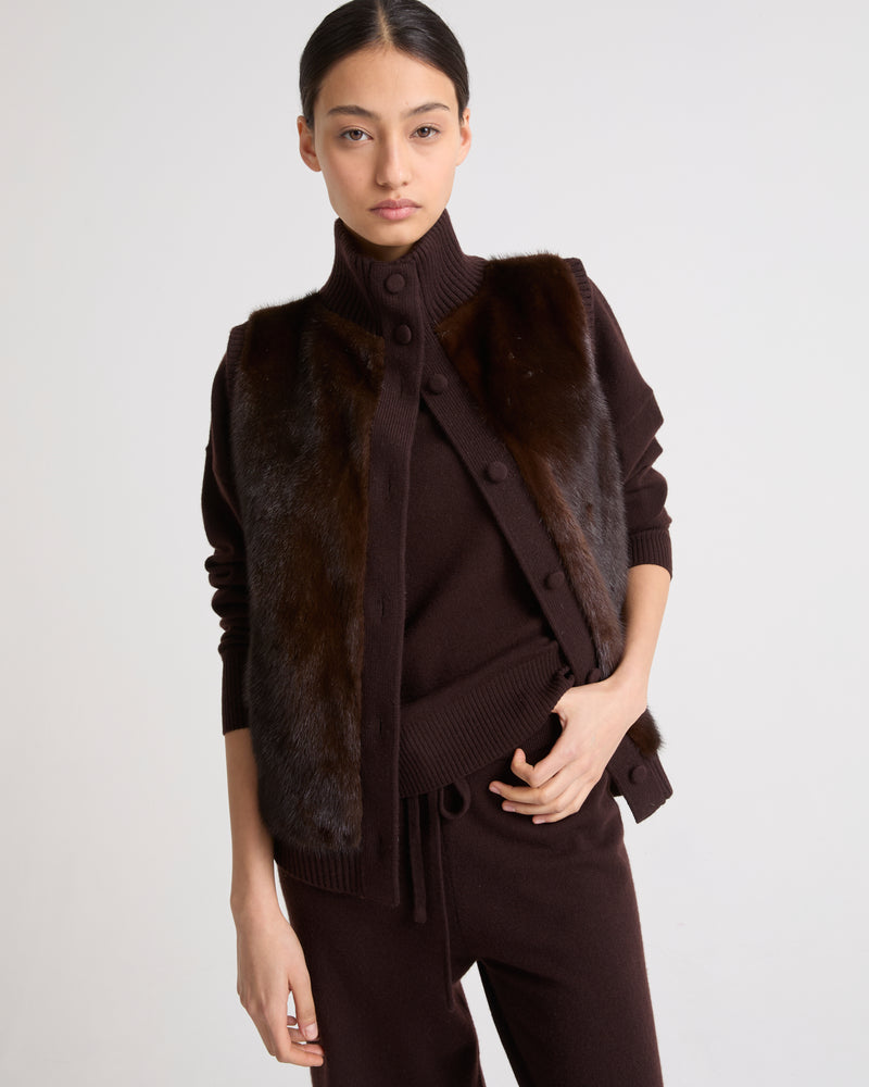 Short knitted gilet in merino and mink