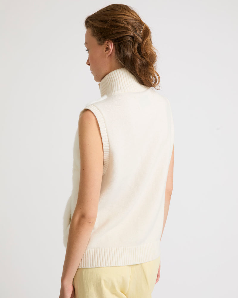 Short knitted gilet in merino and mink