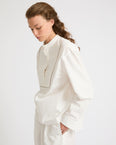 Cotton poplin blouse with leather inserts
