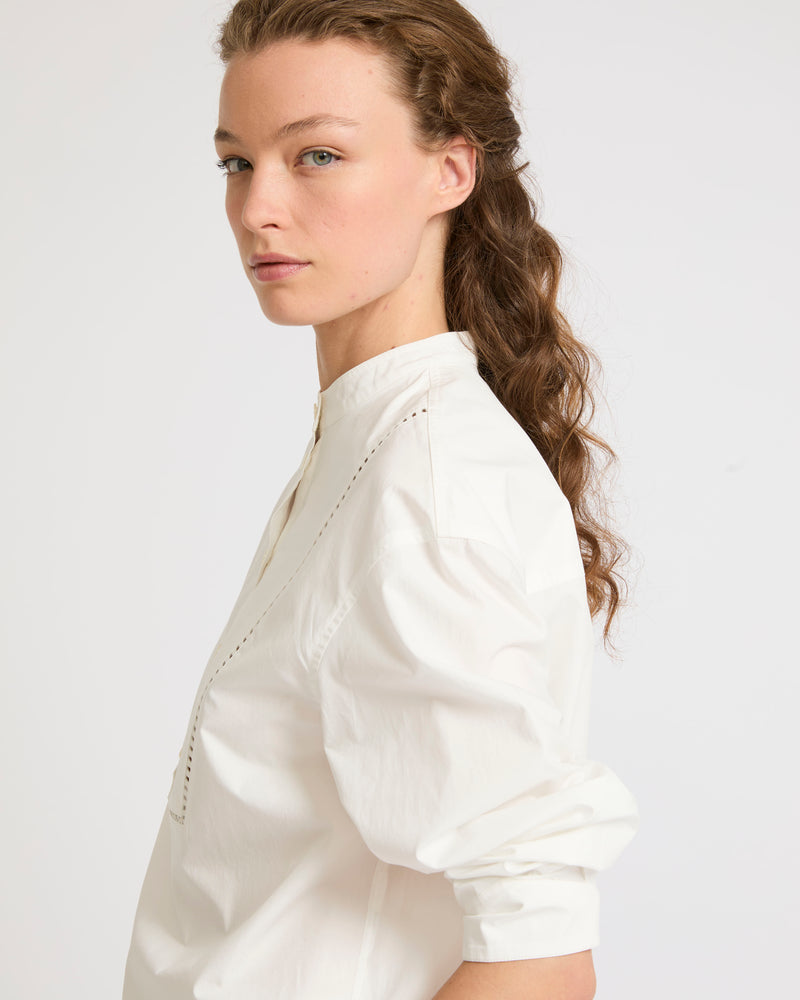 Cotton poplin blouse with leather inserts