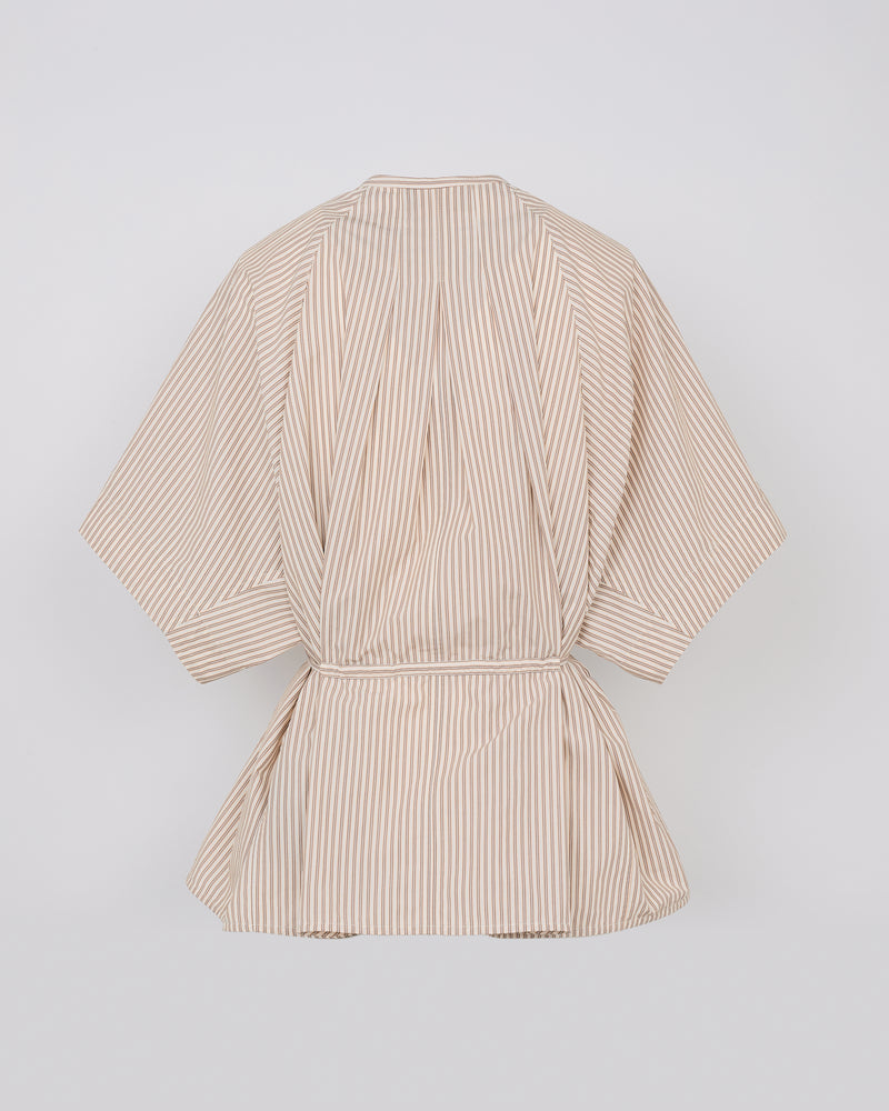 Pleated shirt in striped cotton poplin