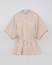 Pleated shirt in striped cotton poplin