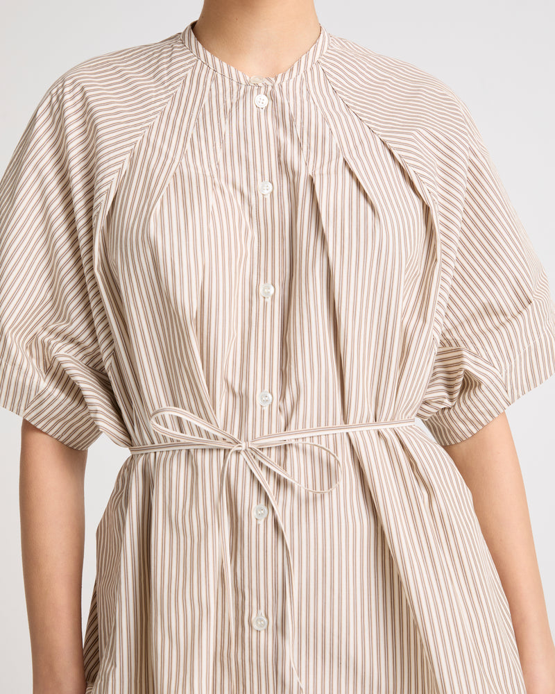 Pleated shirt in striped cotton poplin