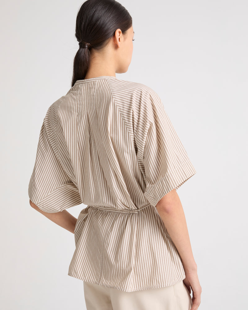 Pleated shirt in striped cotton poplin