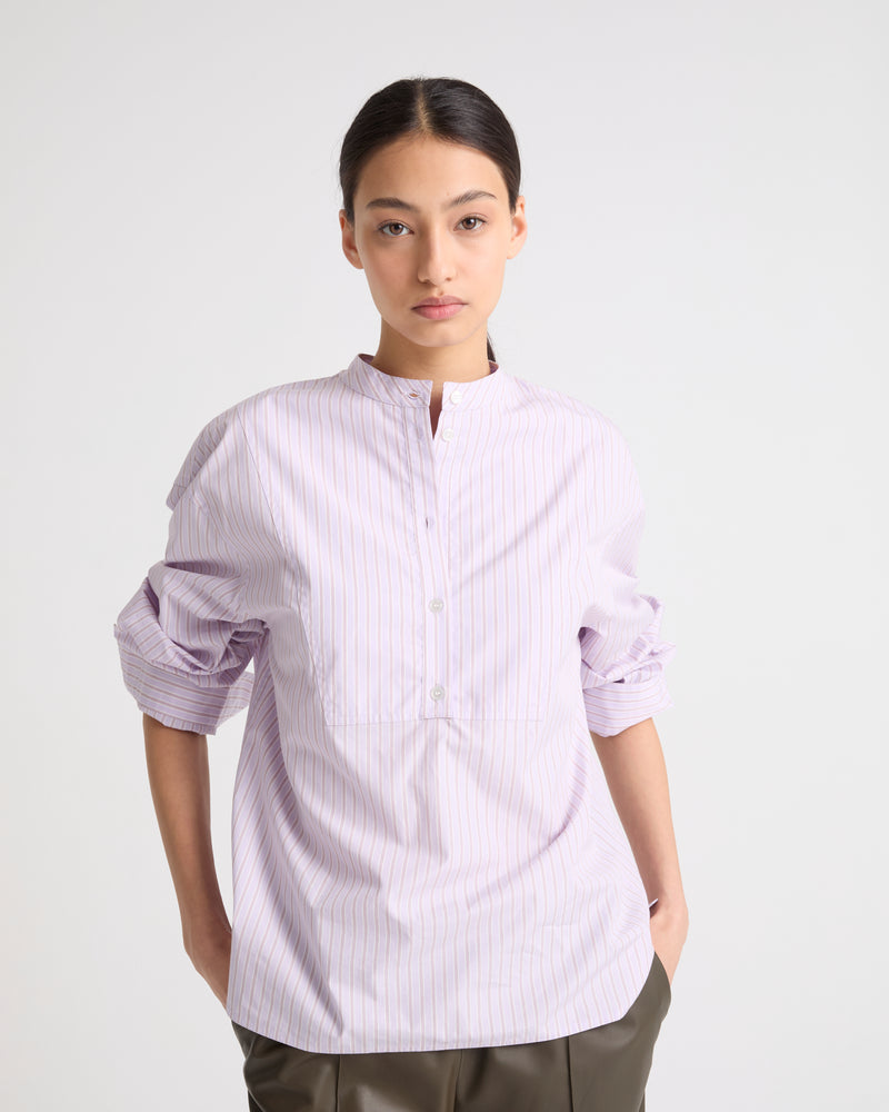 Striped cotton poplin blouse - purple stripes - Yves Salomon