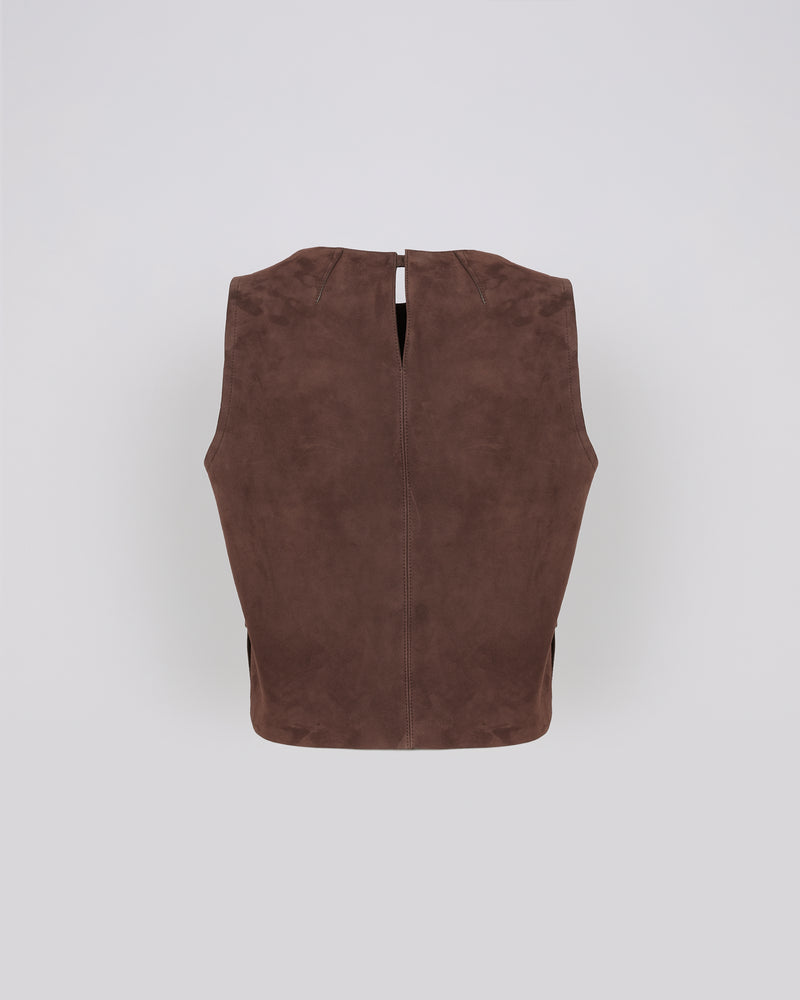 Sleeveless top in double-sided velour lamb leather