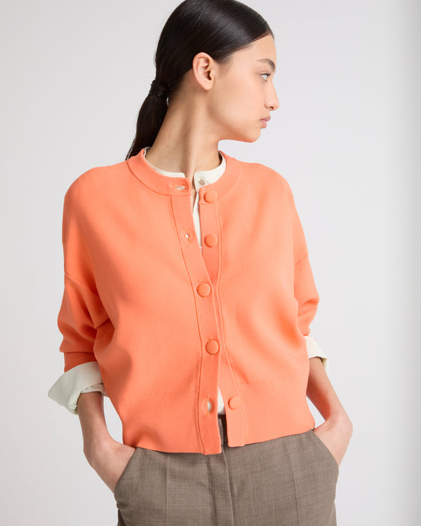 Cropped knitted cardigan - orange - Yves Salomon