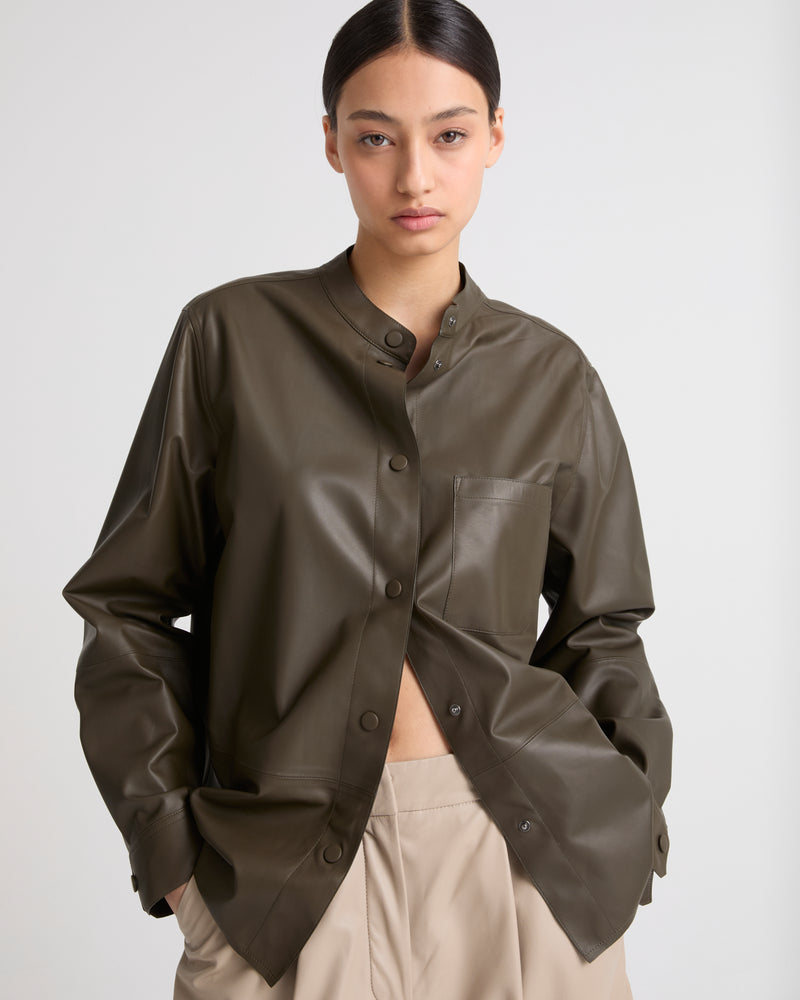 SHIRT THIN LAMB LEATHER NAPPA - khaki - Yves Salomon