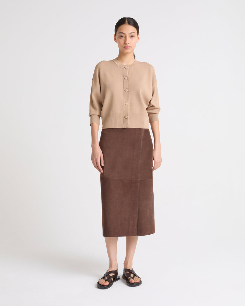 Double-sided velour lamb leather skirt - brown - Yves Salomon