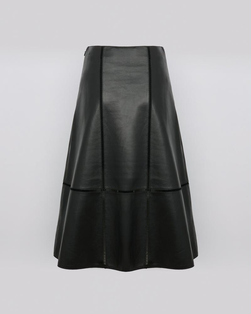 Lamb leather panel skirt with ladder stitch