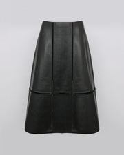 Lamb leather panel skirt with ladder stitch