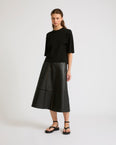 Lamb leather panel skirt with ladder stitch
