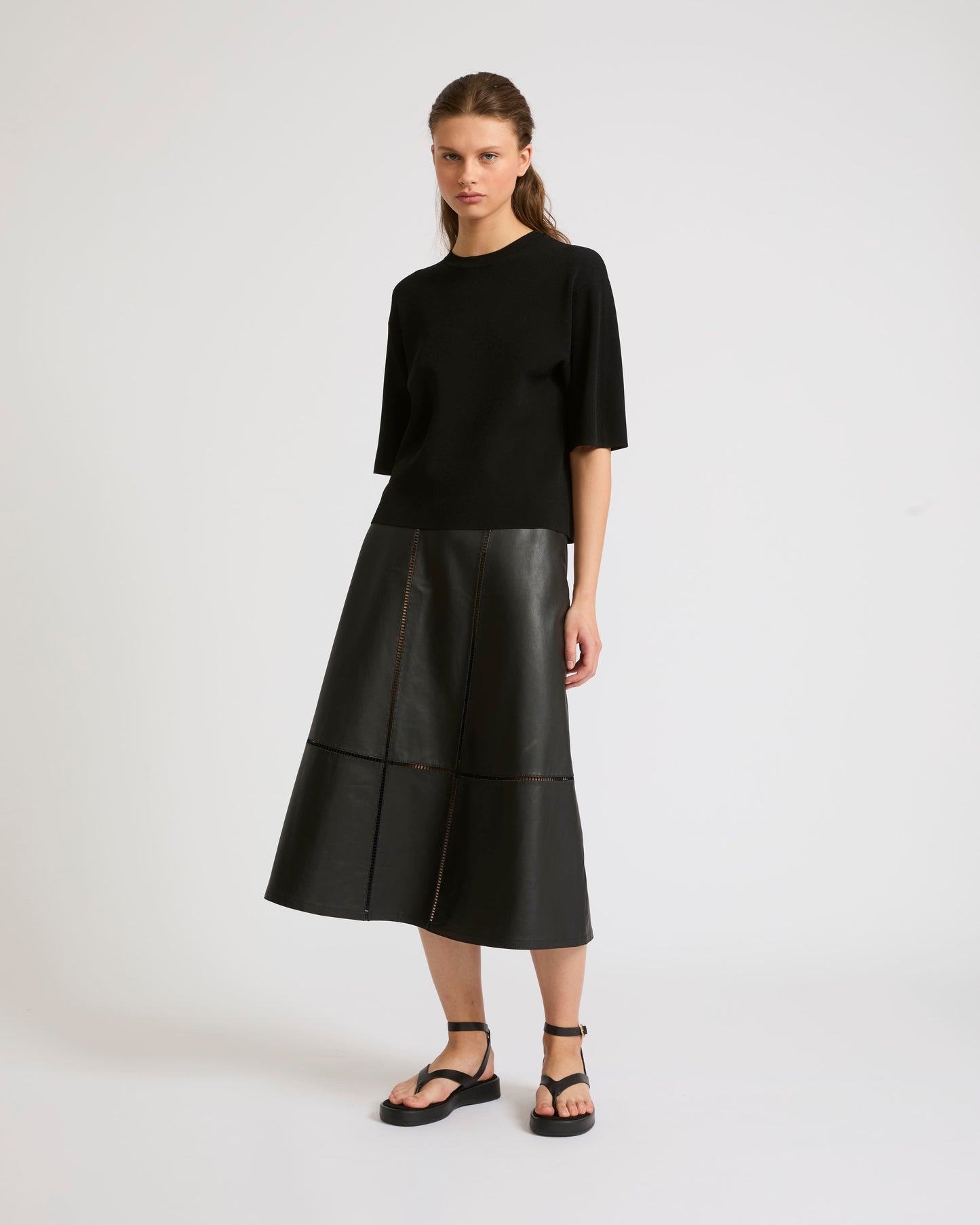 Winter sale & boxing day Yves Salomon -Lamb leather panel skirt with ladder stitch