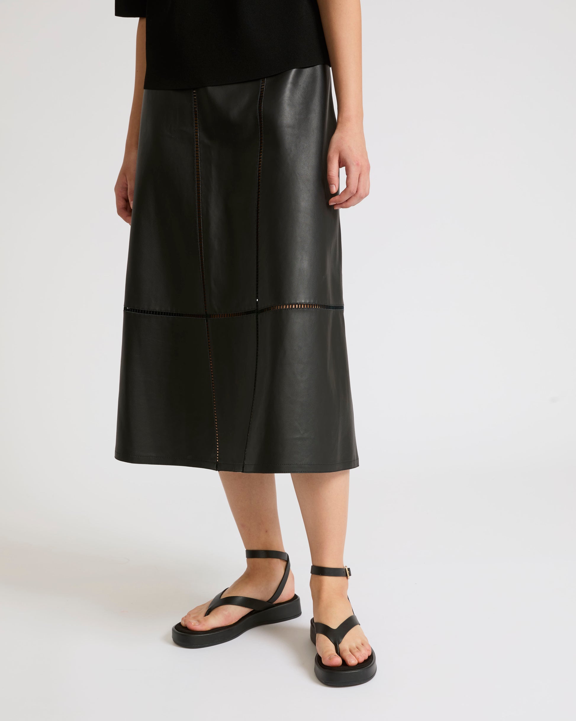 Winter sale & boxing day Yves Salomon -Lamb leather panel skirt with ladder stitch