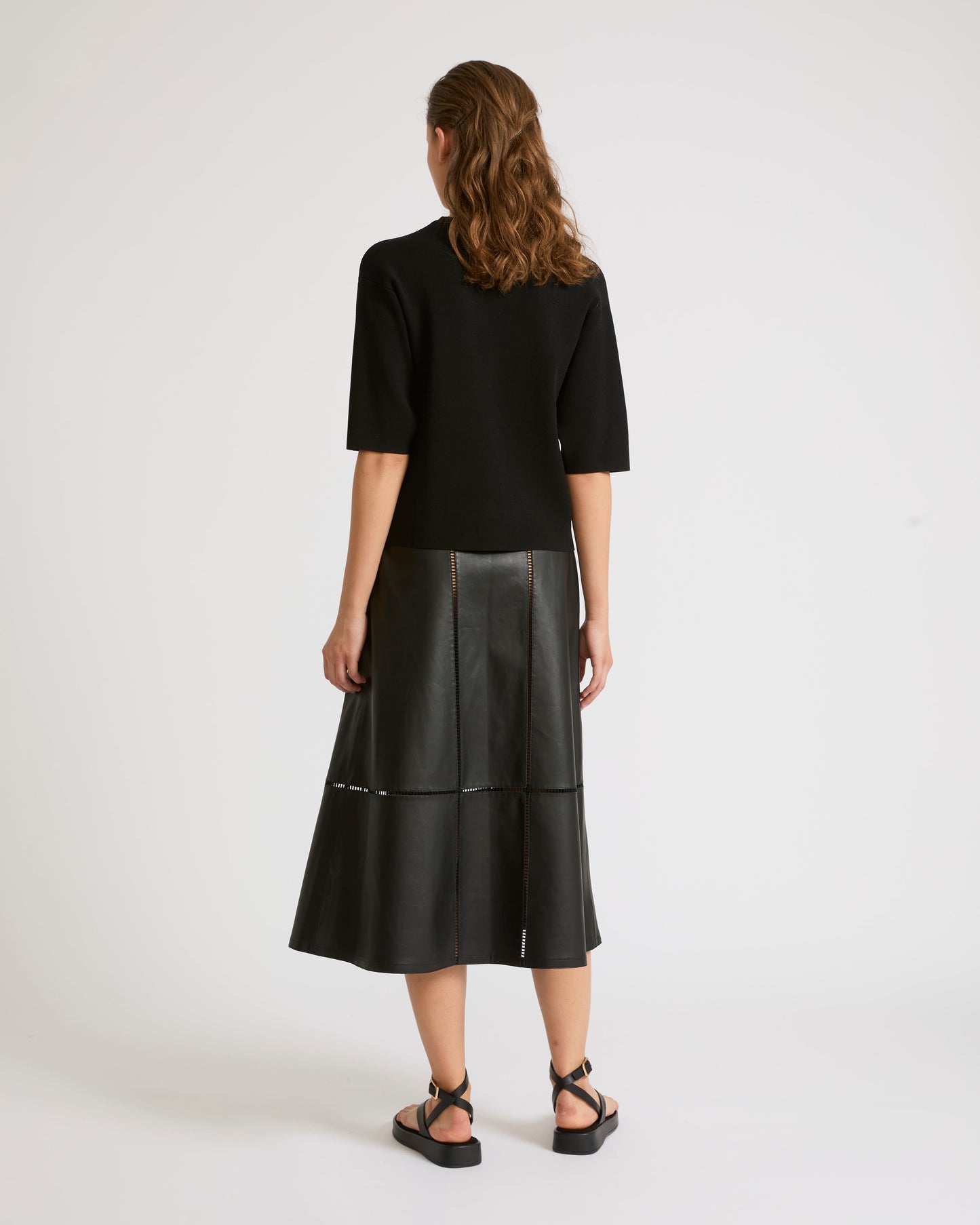 Winter sale & boxing day Yves Salomon -Lamb leather panel skirt with ladder stitch