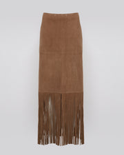 Fringed maxi skirt in double-sided velour lamb leather