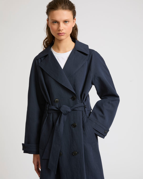 Cotton-linen fabric trench coat