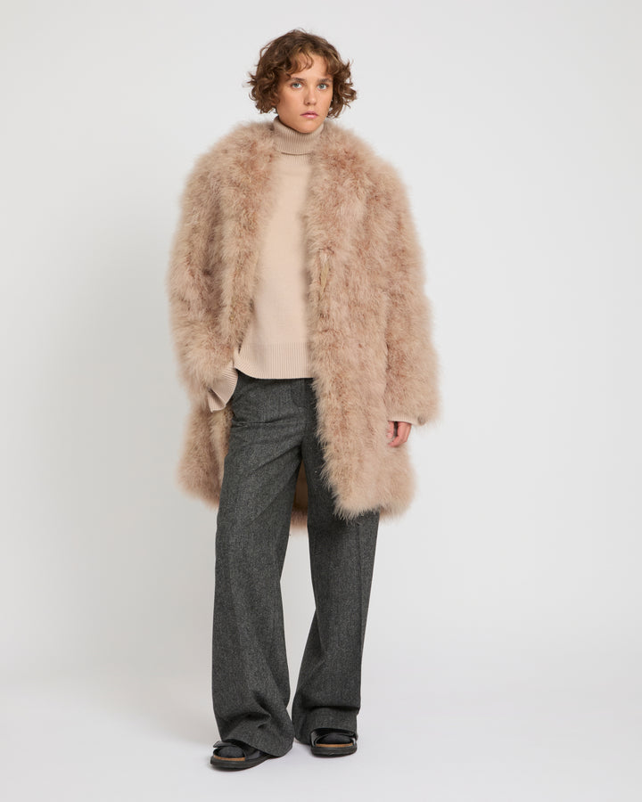 Feather shawl collar coat