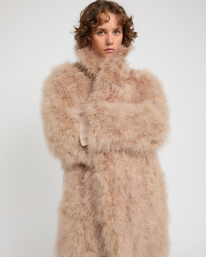 Feather shawl collar coat