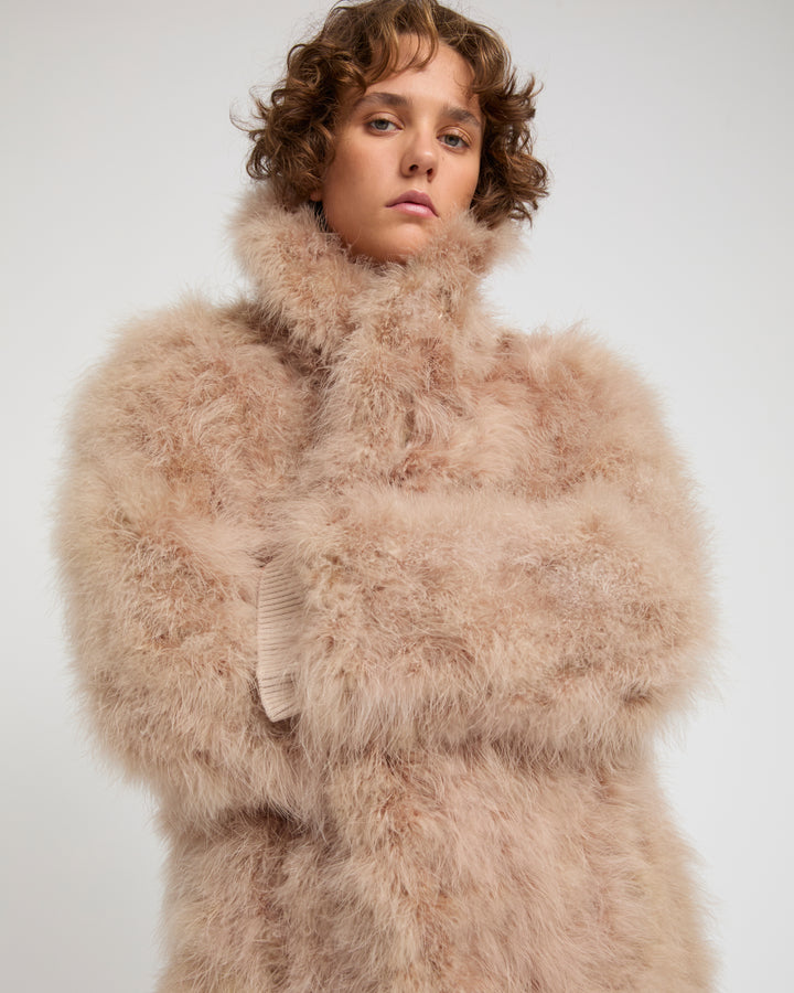 Feather shawl collar coat