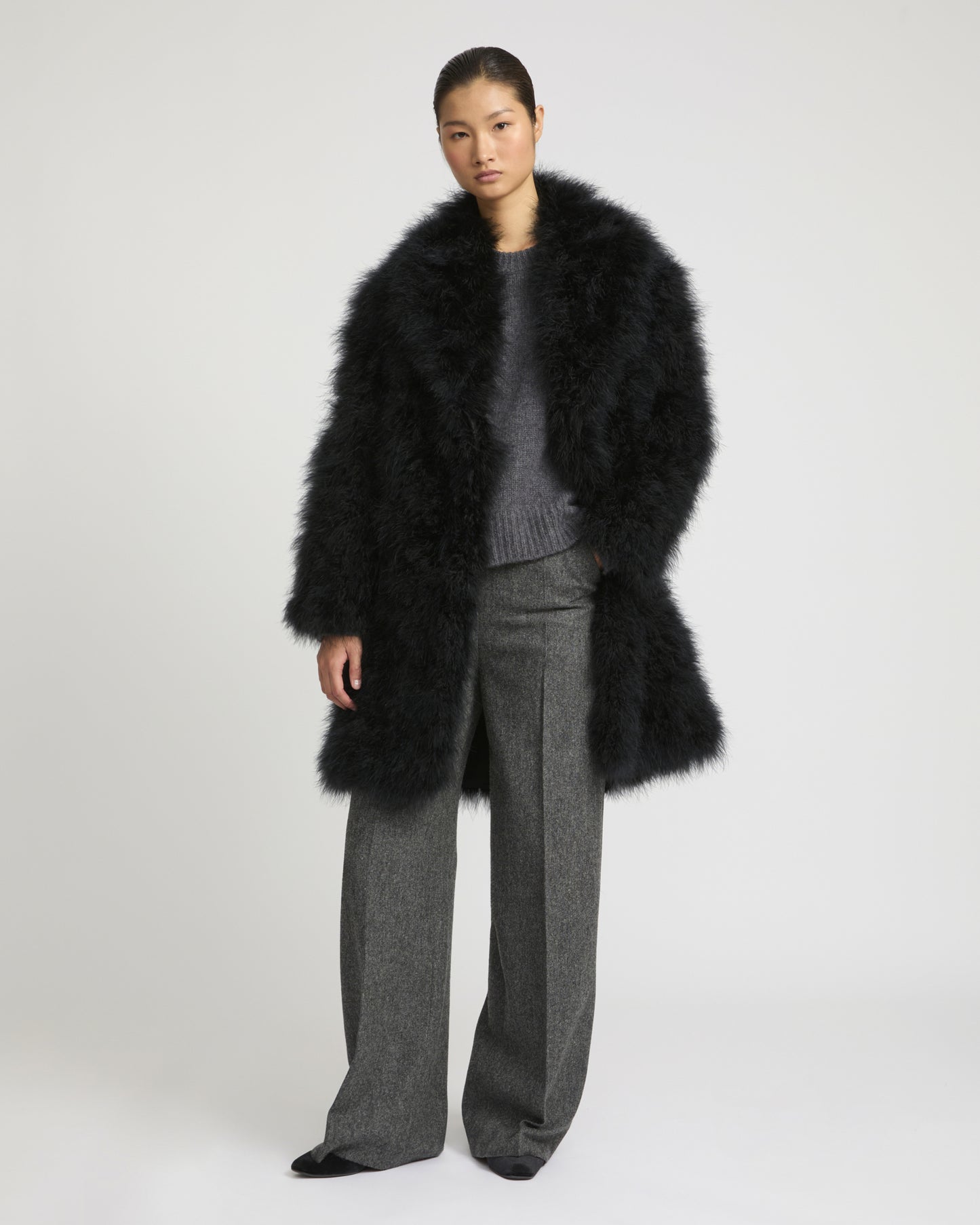 Feather shawl collar coat