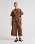 Cotton poplin palazzo trousers with leather inserts
