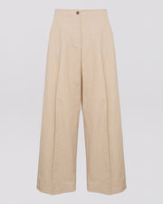 Pleated trousers in cotton-linen fabric