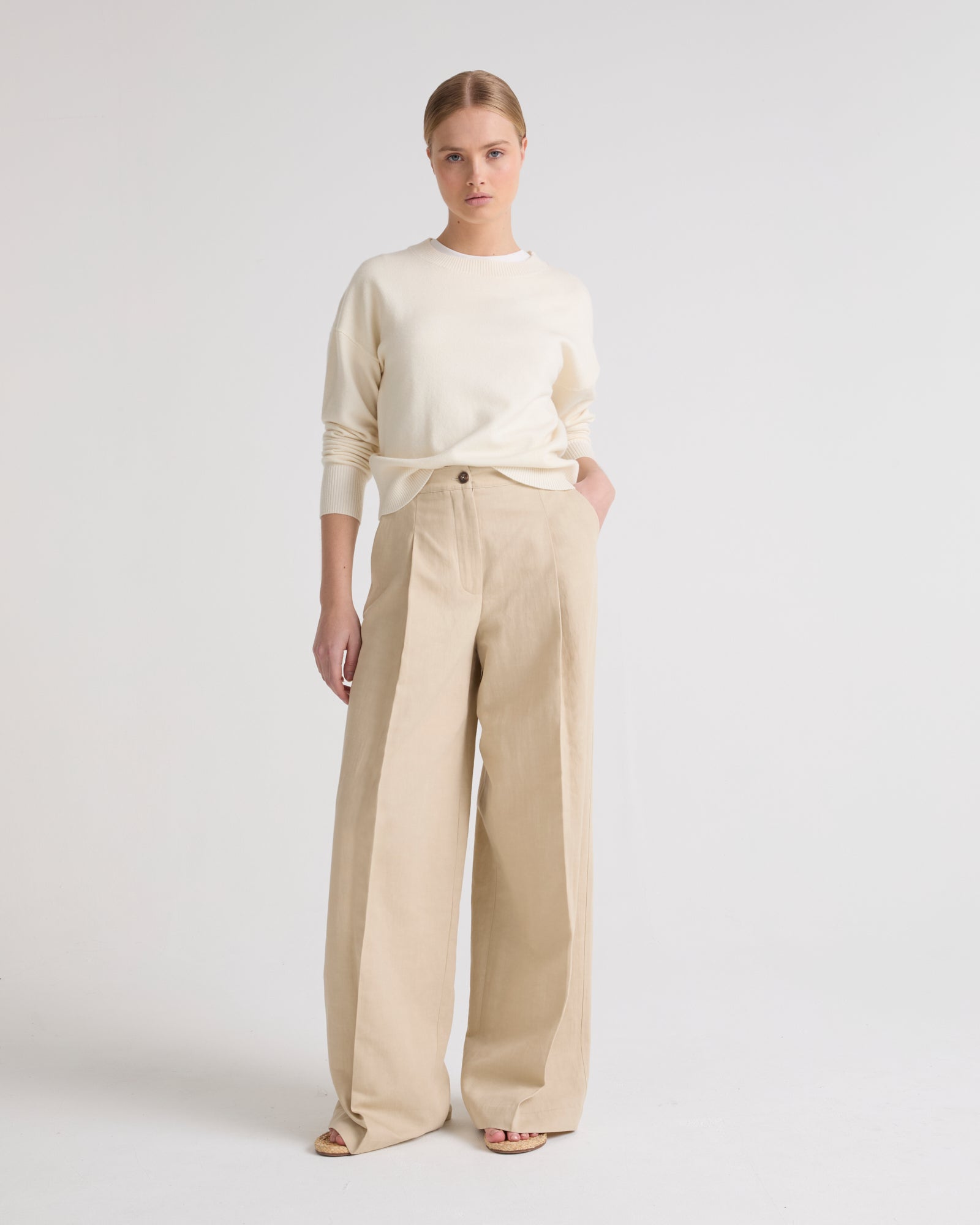 Private sale - Pleated trousers in cotton- Linen fabric - beige - Yves Salomon