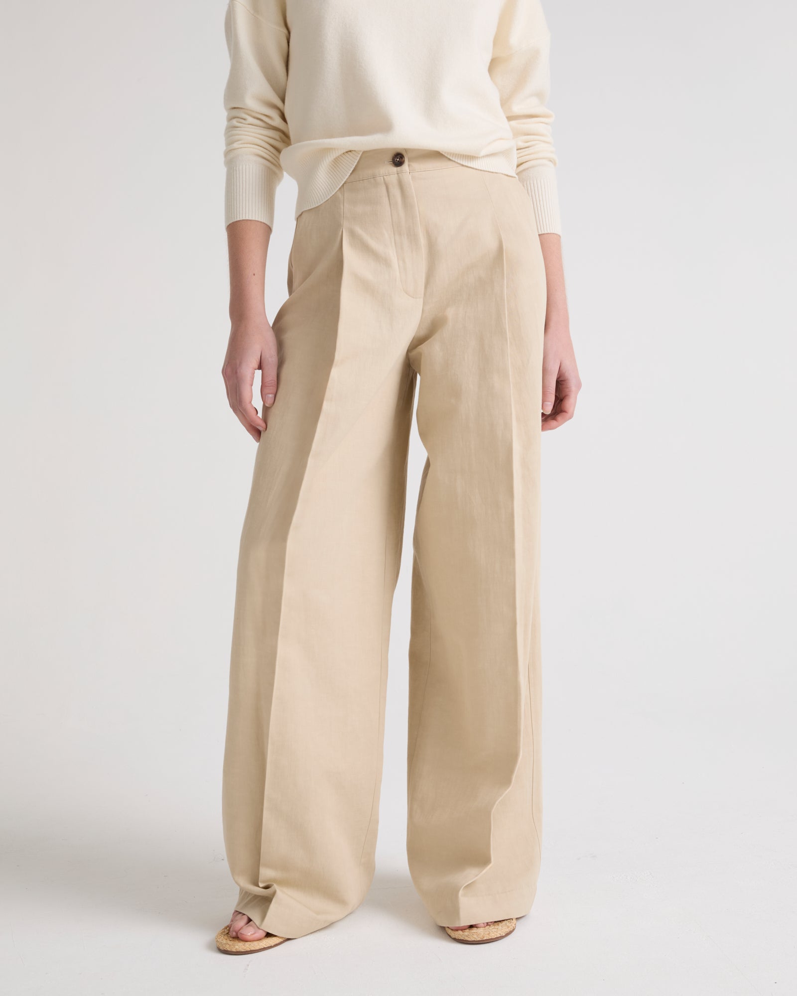 Private sale - Pleated trousers in cotton- Linen fabric -Yves Salomon