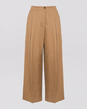 Pleated trousers in cotton-linen fabric