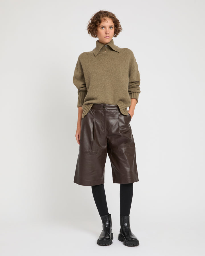Lamb leather Bermuda shorts -Yves Salomon