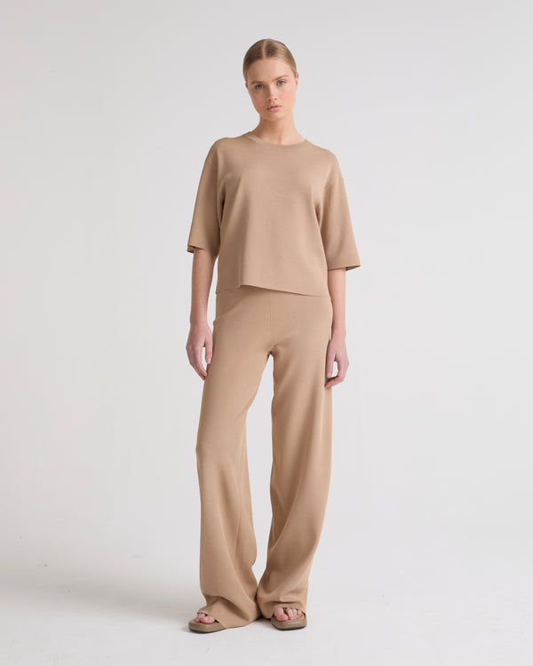 Knitted wide leg trousers - camel - Yves Salomon