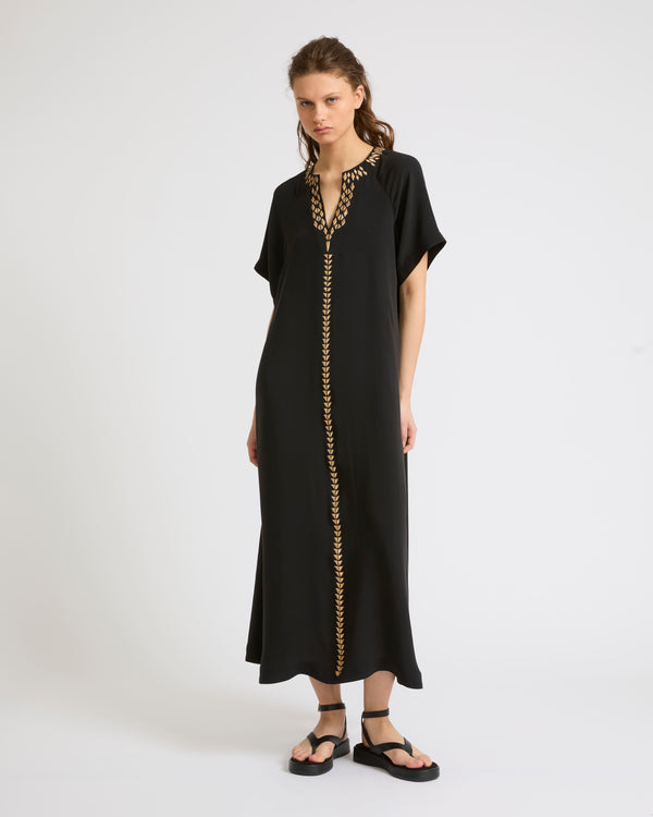 Embroidered dress in silk crepe