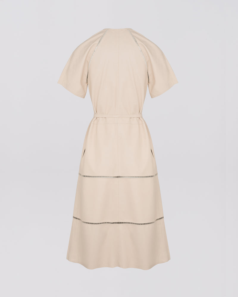 Lamb leather belted dress with ladder stitch