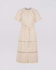 Lamb leather belted dress with ladder stitch