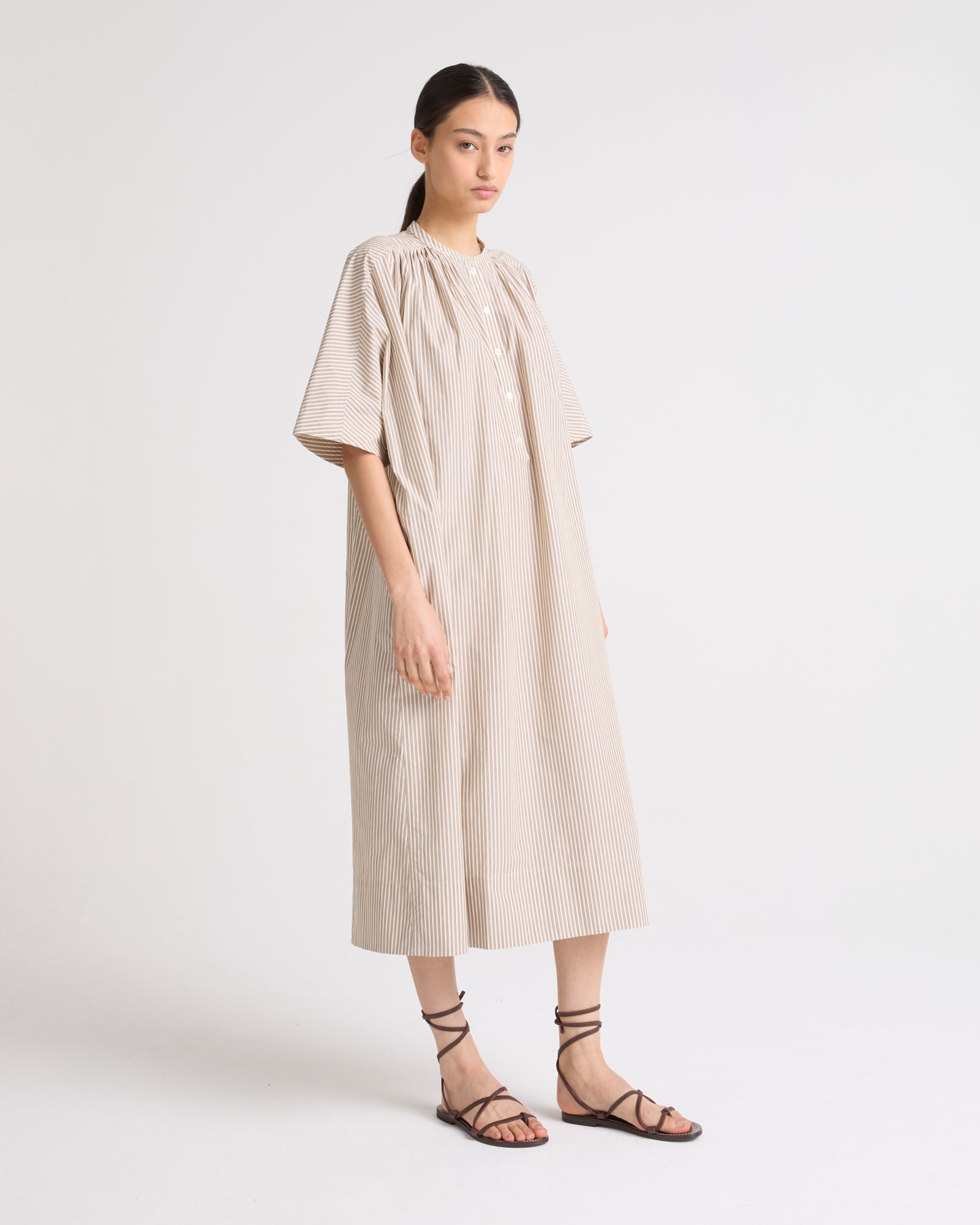 Cotton Poplin Kaftan Dress - Brown Stripes - Summer Sale - Size 40