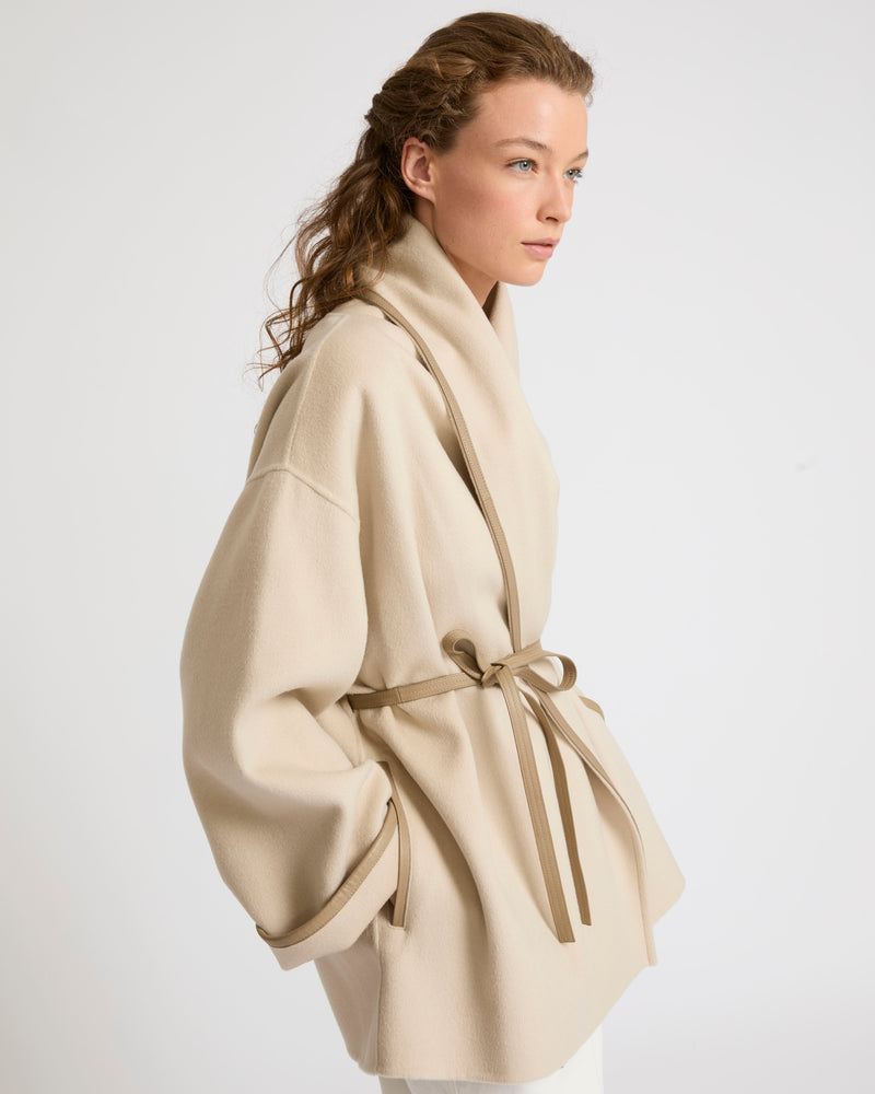 Double-sided wool-blend draped jacket