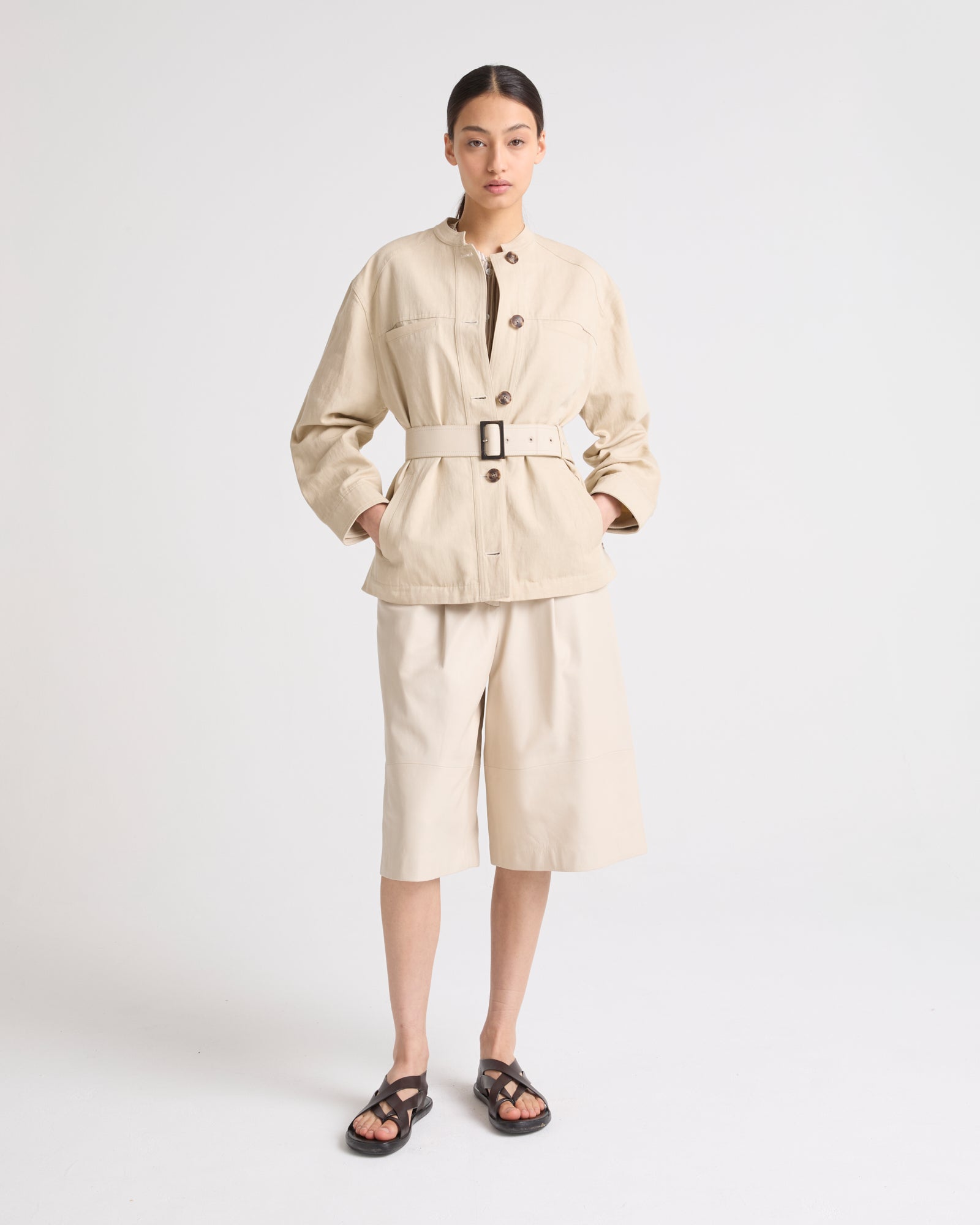 Private sale - Belted jacket in cotton- Linen fabric -Yves Salomon